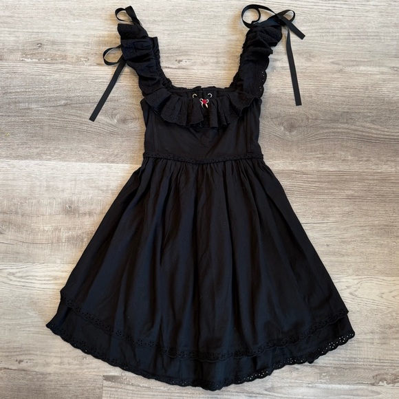 Kitteny Dresses & Skirts - Kitteny Black Ruffle Mini Corset Dress Women’s size XS NWT Cotton Coquette
